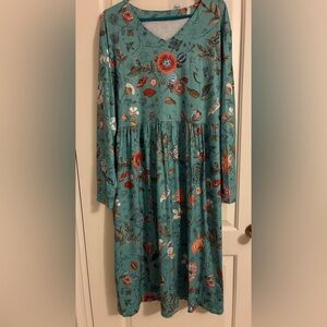 Floral Teal Long Sleeve Dress